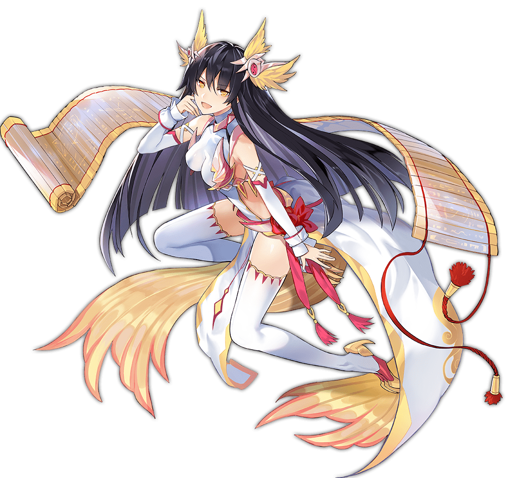 1girl :d ark_order artist_request bare_shoulders black_hair bow breasts claw_(weapon) detached_sleeves dress full_body hair_ornament head_wings large_breasts long_hair long_sleeves looking_at_viewer official_art pelvic_curtain red_bow scroll shoes side_slit sideboob sidelocks sleeve_cuffs smile solo tachi-e thighhighs transparent_background v-shaped_eyebrows very_long_hair waist_bow weapon white_dress white_thighhighs wings xuannu_(ark_order) yellow_eyes yin_yang