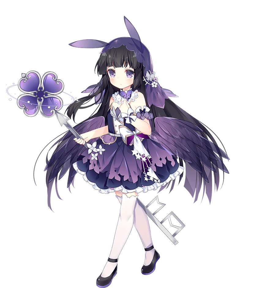 1girl abaddon_(ark_order) animal_ears ark_order bare_shoulders black_footwear black_hair blunt_bangs bow bug detached_sleeves dress dress_bow fake_animal_ears feathered_wings flower frilled_dress frills full_body hair_bow hair_ornament hairclip hime_cut holding holding_key key layered_dress long_hair looking_at_viewer low_wings official_art oversized_object purple_bow purple_dress purple_eyes purple_wings see-through short_sleeves sidelocks solo tachi-e thighhighs transparent_background tsukimi_(xiaohuasan) variant_set veil very_long_hair white_bow white_flower white_thighhighs wings wrist_cuffs