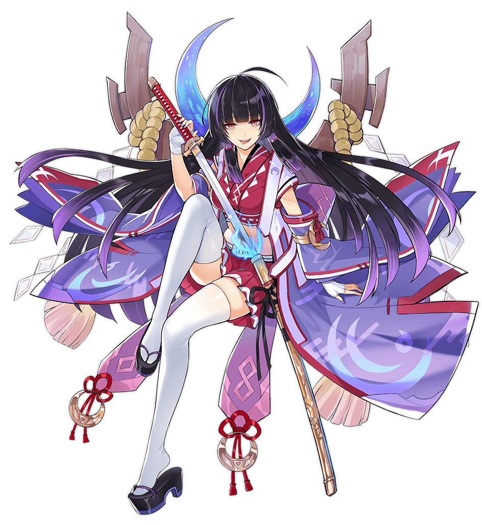1girl ahoge ark_order artist_request black_footwear black_hair blue_fire breasts cape detached_sleeves fire full_body grin hair_ornament hair_tubes holding holding_sword holding_weapon invisible_chair katana large_breasts long_hair long_sleeves midriff nontraditional_miko official_art okobo purple_cape purple_sleeves red_eyes red_shirt red_skirt ribbon_trim rope sandals sheath shide shimenawa shirt sidelocks sitting skirt smile solo sword tachi-e thighhighs tongue tongue_out transparent_background tsukuyomi_no_mikoto_(ark_order) unsheathing variant_set very_long_hair weapon white_thighhighs wide_sleeves