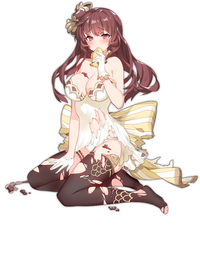 1girl ark_order back_bow blush bow breasts brown_eyes brown_hair brown_thighhighs covering_own_mouth cuisine_dimension dress fish_hair_ornament food food_on_body food_on_breasts full_body gloves hair_ornament large_breasts long_hair looking_at_viewer official_art panties print_thighhighs ronopu scale_print scales sitting sleeveless sleeveless_dress smile solo tachi-e taiyaki taiyaki_(cuisine_dimension) thighhighs torn_clothes torn_thighhighs transparent_background underwear wagashi white_dress white_gloves white_panties yellow_bow yellow_footwear yokozuwari
