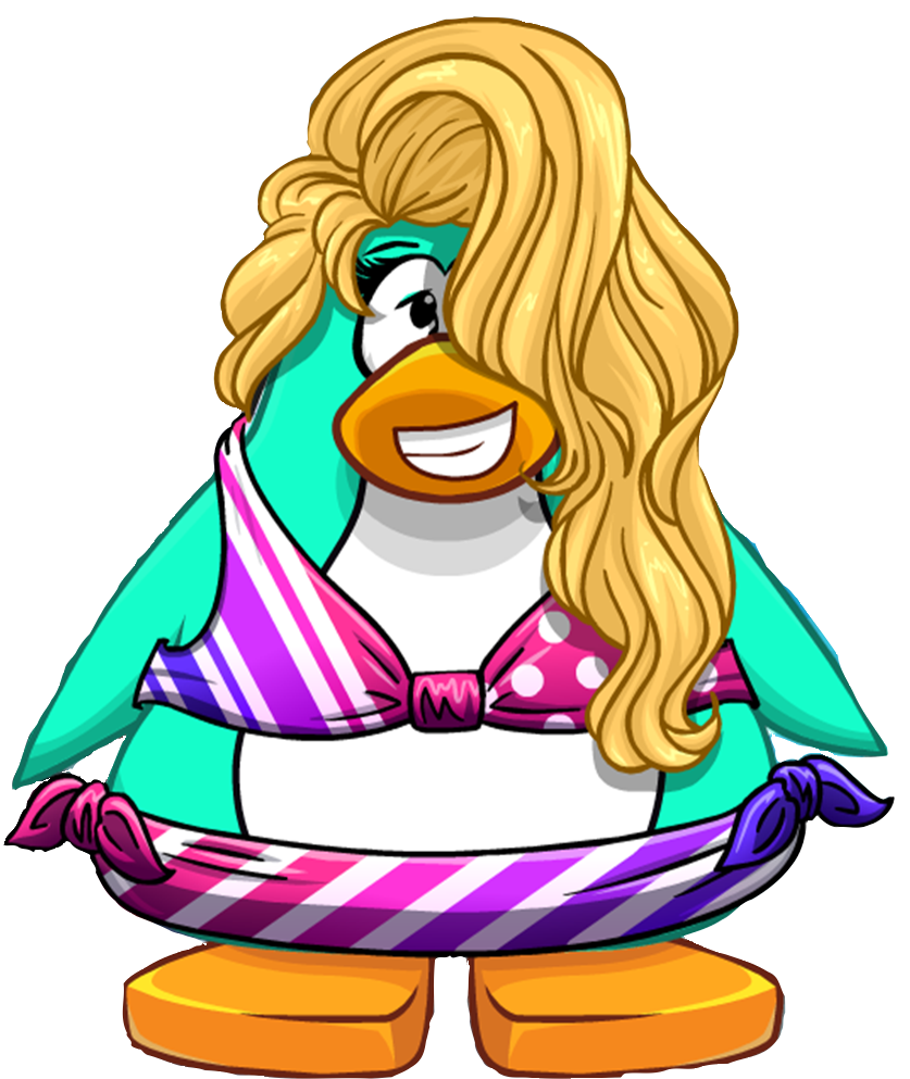 alpha_channel anonymous_artist anthro avian bikini bird blonde_hair clothing club_penguin edit female hair long_hair penguin shehe shopped smile solo swimwear turquoise_body