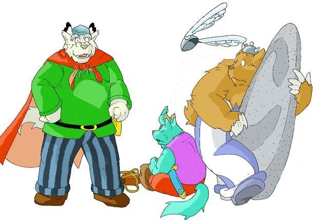 2003 anthro asterix asterix_&amp;_obelix asterix_(character) blue_body blue_fur bottomwear brown_body brown_fur canid canine canis cape clothing domestic_dog fur gombee group hat headgear headwear kemono male mammal obelix overweight pants sitting ursid white_body white_fur