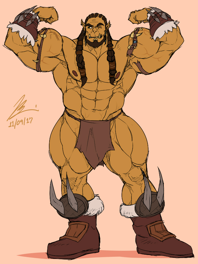 3:4 biceps blizzard_entertainment boots clothing durotan flammars flexing footwear humanoid loincloth male muscular muscular_humanoid muscular_male nipples one_eye_closed orc pecs solo vein video_games warcraft wink yongdasom