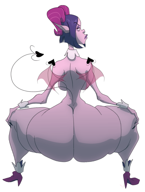 alpha_channel back_boob big_breasts big_butt breasts butt clothing collar crouching curvy_figure demon eisheth_zenunim_(slb) female footwear hair hand_on_knee hands_on_knees high_heels horn horned_humanoid huge_butt humanoid humanoid_pointy_ears legwear looking_at_viewer looking_back membrane_(anatomy) membranous_wings mostly_nude purple_hair rear_view reflection shoes signature slb small_waist solo spade_tail spread_legs spreading thick_thighs thigh_highs winged_humanoid wings