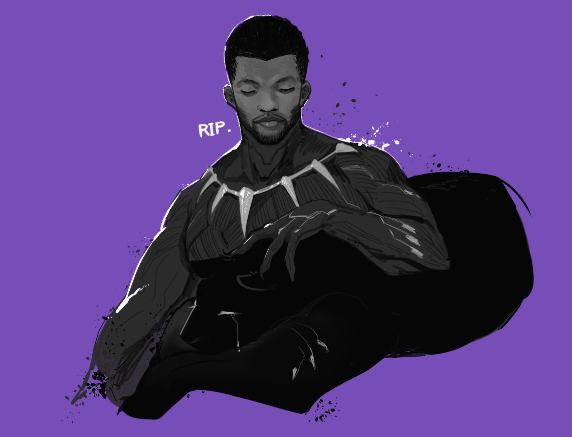 1boy animal black_fur black_hair black_panther black_panther_(film) black_panther_(marvel) black_suit bodysuit closed_eyes crying facial_hair grey_bodysuit greyscale hirundo_rustica male_focus marvel monochrome panther petting purple_background real_life