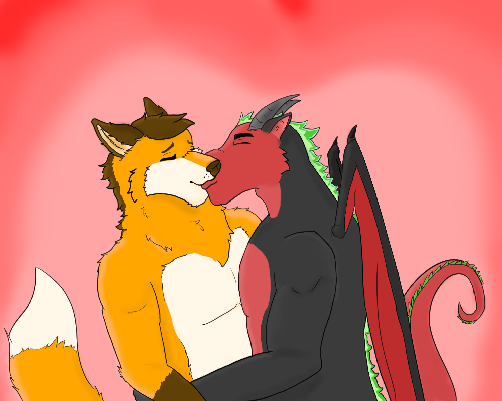 5:4 anthro boyfriends canid canine colesonfox dragon duo fox kissing love male male/male mammal