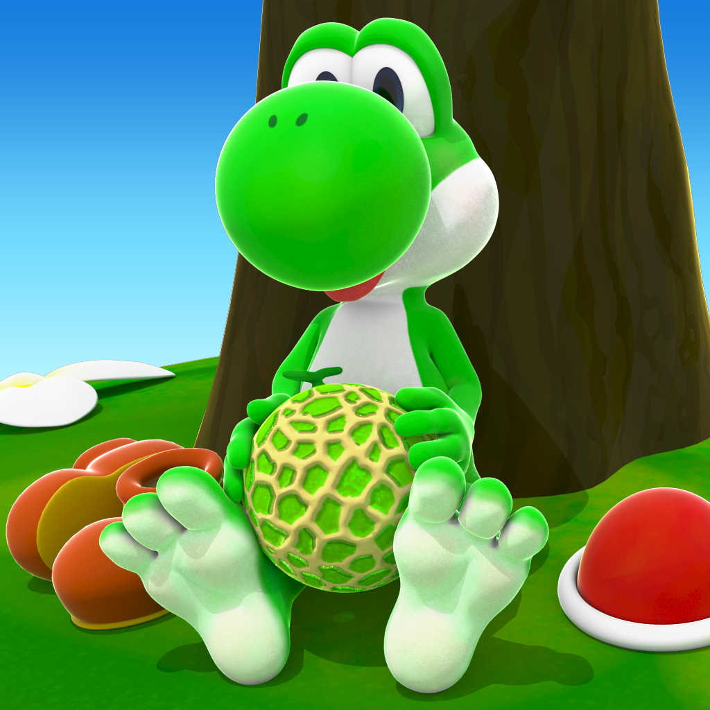 1:1 2016 3_toes 3d_(artwork) ambiguous_gender anthro barefoot cantaloupe cinnamoncookies clothing digital_media_(artwork) flower footwear green_body green_yoshi looking_at_viewer mario_bros nintendo nude outside plant scalie shoes sitting solo toes tree video_games yoshi