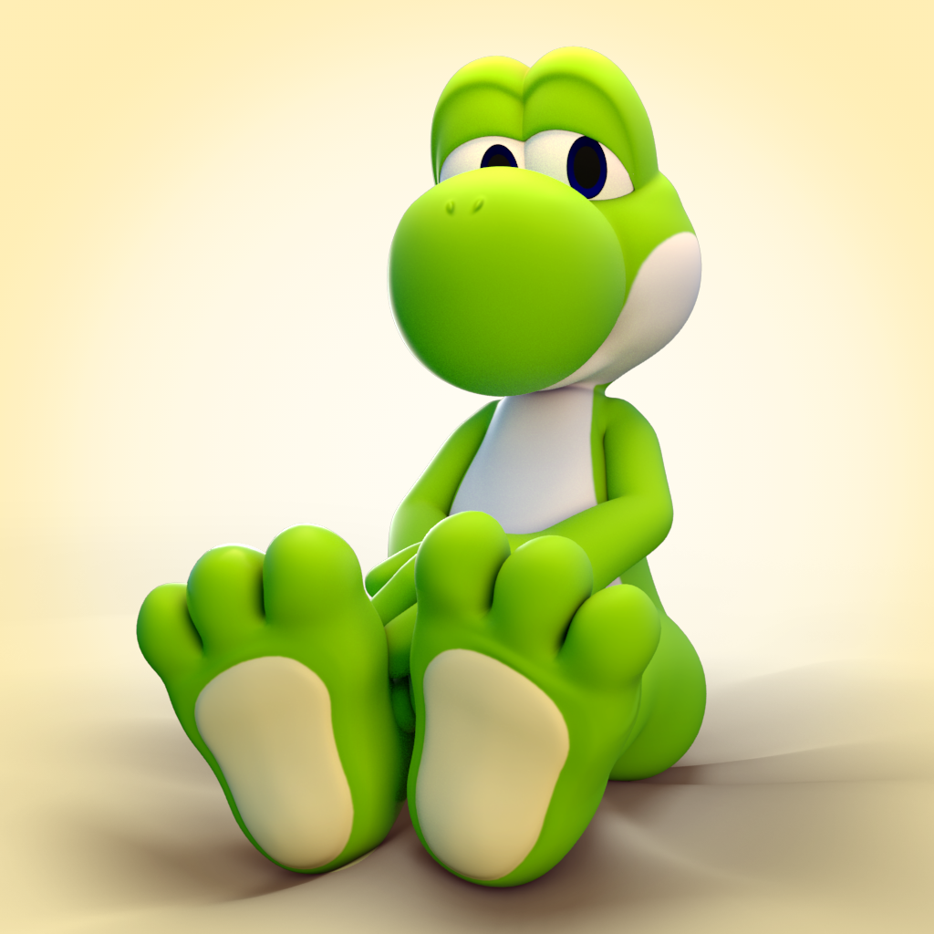 1:1 2017 3_toes 3d_(artwork) ambiguous_gender anthro barefoot biped blue_eyes cinnamoncookies digital_media_(artwork) feet foot_focus front_view green_body green_yoshi hindpaw looking_aside mario_bros nintendo nude paws scalie simple_background sitting solo toes video_games yoshi