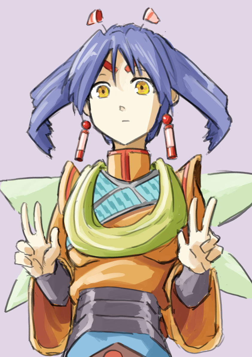 1girl android ankle_boots black_gloves blue_hair blush boots breasts character_name concept_art earrings expressions eyebrows_visible_through_hair facial_mark fingerless_gloves forehead_mark full_body gloves grandia grandia_ii heart jewelry long_sleeves looking_at_viewer medium_breasts miniskirt multiple_views official_art orange_eyes pale_skin pantyhose photoshop_(medium) purple_eyes purple_hair scan skirt solo standing tio_(grandia) twintails white_legwear wide_sleeves wings yellow_eyes