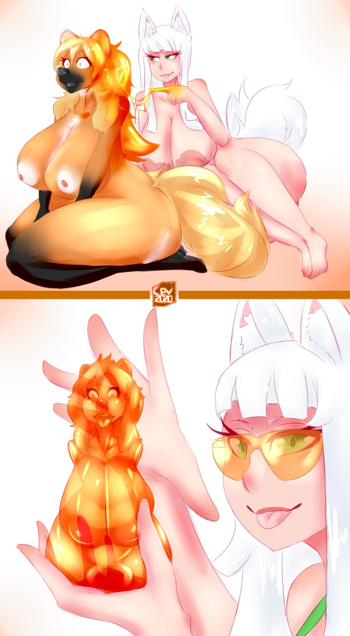 2020 2koma ahegao animal_humanoid anthro anthro_to_inanimate big_breasts big_nipples black_body black_fur blonde_hair breasts canid canid_humanoid canine canine_humanoid canis cev cev_rosa digital_media_(artwork) duo ear_tuft eyewear female female/female fur glasses green_eyes hair helpless hi_res humanoid inanimate_transformation instant_loss_2koma kneeling long_hair looking_at_another looking_at_viewer looking_pleasured mammal mammal_humanoid maned_wolf multicolored_body multicolored_fur nipples olivia_rosa on_ground onahole_transformation orange_body orange_fur penetrable_sex_toy sagging_breasts sex_toy smile smirk surprise surprised_expression thick_thighs tongue tongue_out transformation translucent tuft white_body white_fur white_hair wide_hips