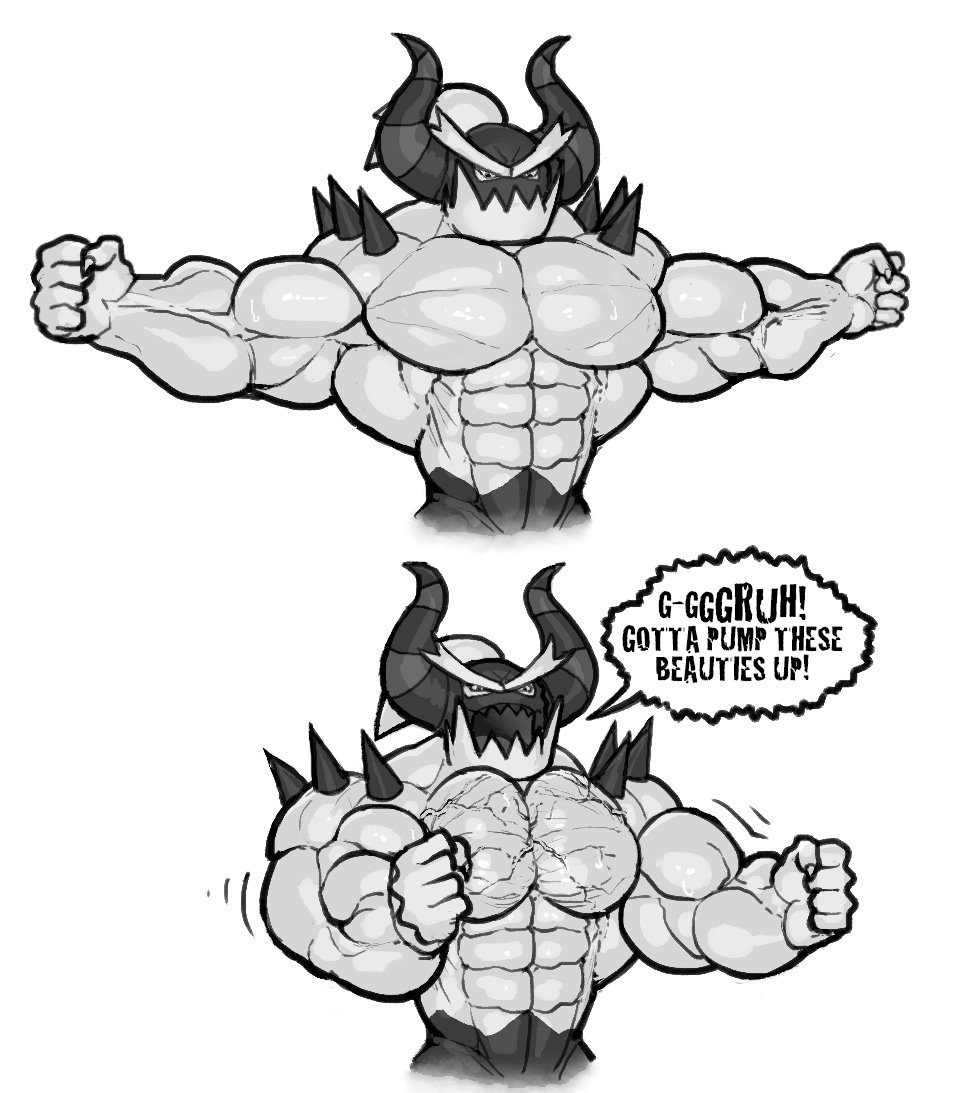 anthro biceps demon dialogue english_text flexing horn humanoid male monochrome muscular muscular_anthro muscular_male pecs ripped-saurian sega solo sonic_the_hedgehog_(series) text the_deadly_six video_games zavok