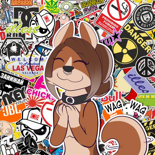 &lt;3 1:1 anthro asurakitsune brown_body brown_fur canid canine canis collar domestic_dog english_text facial_piercing family_guy female fur happy herding_dog human mammal nose_piercing pastoral_dog piercing sagezilla solo stewie_griffin telegram_stickers text wag welsh_corgi