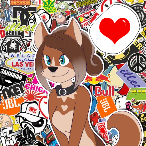 &lt;3 1:1 anthro asurakitsune blue_eyes brown_body brown_fur canid canine canis collar domestic_dog family_guy female fur herding_dog human mammal pastoral_dog piercing sagezilla solo speech_bubble stewie_griffin telegram_stickers welsh_corgi