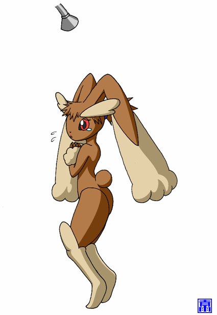 after_transformation anthro brown_body brown_fur butt female fur gym_leader lopunny misty_(pok&eacute;mon) nintendo omoi pok&eacute;mon pok&eacute;mon_(species) scared shower simple_background solo tan_body tan_fur video_games white_background