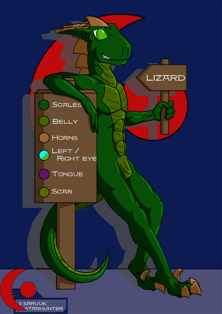 anthro claws fangs green_body green_eyes holding_object horn lizard male model_sheet multicolored_body muscular muscular_anthro muscular_male open_mouth open_smile reptile saruuk scalie simple_background smile solo two_tone_body
