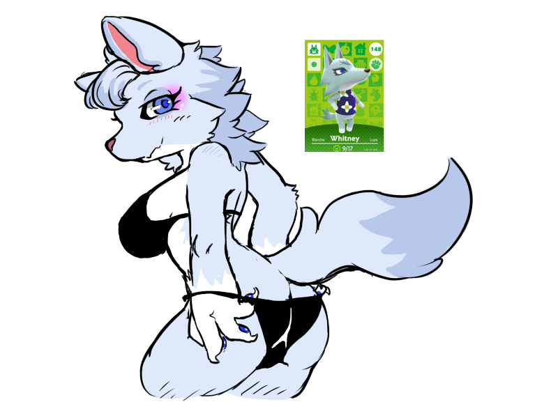 animal_crossing anthro blue_eyes blue_pawpads breasts canid canine canis clothing female fur hair looking_back mammal nintendo pawpads solo tod_d underwear video_games white_body white_fur whitney_(animal_crossing) wolf