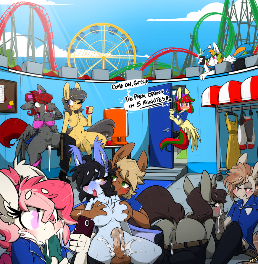 amusement_park amusement_ride animal_genitalia animal_penis anthro anus balls bbsartboutique blood_moon_(character) blush bodily_fluids breast_grab breasts butt cellphone clothed clothing cum cum_drip cum_in_mouth cum_in_pussy cum_inside cum_on_face cum_on_leg dock dripping earth_pony equid equine equine_penis erection fan_character fellatio female genital_fluids genitals green_room group group_sex gynomorph hand_on_breast hasbro horn horse intersex intersex/female male male/female mammal mocha_glaze my_little_pony nipples open_mouth oral orgy partially_clothed pegasus penile penis phone pony public pussy sex unicorn voyeur wings