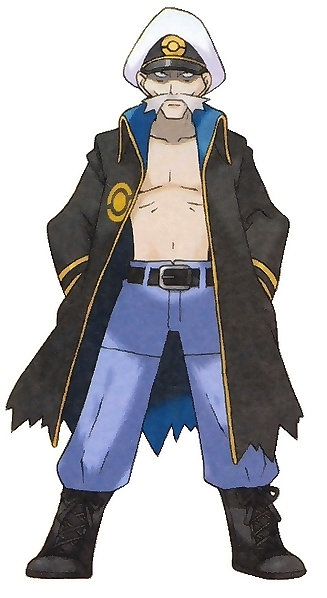 1boy artist_request belt black_coat black_eyes black_footwear blue_pants boots closed_mouth coat collarbone drake_(pokemon) elite_four facial_hair full_body hands_in_pockets hat high_collar legs_apart looking_at_viewer male_focus mustache navel official_art pants peaked_cap poke_ball_symbol poke_ball_theme pokemon pokemon_(game) pokemon_rse solo standing stomach torn_clothes torn_coat transparent_background trench_coat two-sided_fabric white_headwear