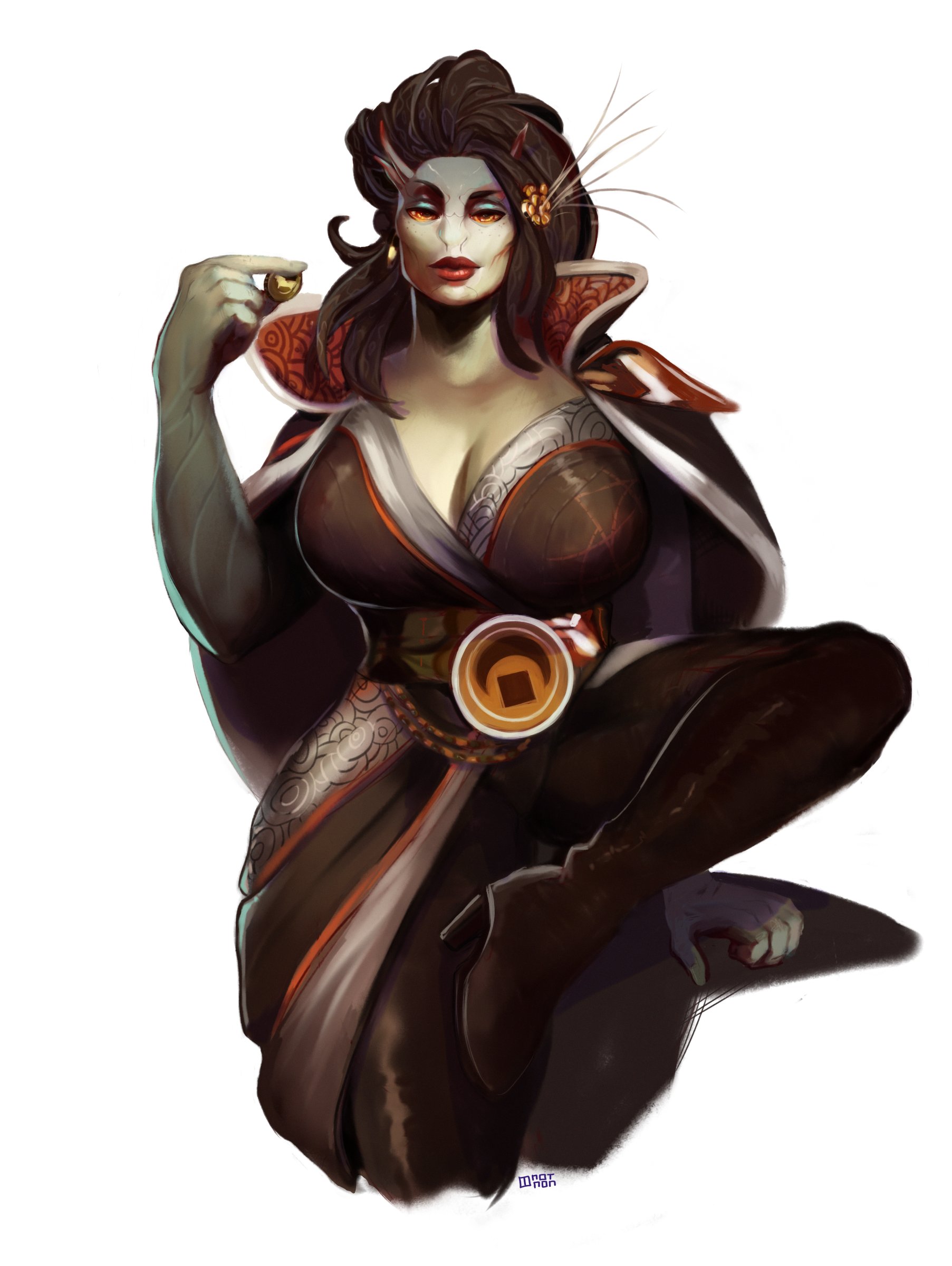 The Big ImageBoard (TBIB) - absurd res alien alien humanoid amphibious  anthro big breasts black hair breasts endless space 2 female full lips  green body green skin hair hi res horn humanoid