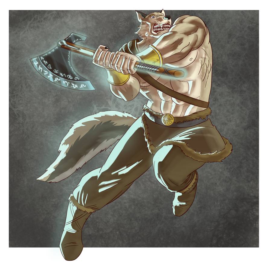 2019 abs anthro armor axe baldric belt biceps big_muscles bracers canid canine canis clothed clothing footwear fur glowing_runes glowing_weapon grey_body grey_fur holding_axe holding_object holding_weapon kraso_(xxsparcoxx) leaping leather leather_boots male mammal marioferro melee_weapon multicolored_body multicolored_fur muscular muscular_anthro muscular_male pauldron runes solo topless torch two_tone_body two_tone_fur weapon white_body white_fur wolf zilch1998