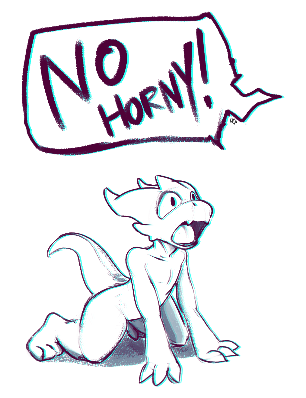 all_fours anthro dep dialogue female hi_res kobold open_mouth sad scalie shocked solo yelling