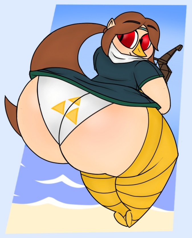 animal_humanoid avian avian_humanoid beach beak big_butt big_eyes bird_legs brown_hair butt clothed clothing female golden_is_bunny hair harp headgear headwear huge_butt huge_hips huge_thighs humanoid humanoid_pointy_ears looking_back medli musical_instrument nintendo nose_beak outside panties plucked_string_instrument ponytail rear_view red_eyes rito robe sand seaside smile solo string_instrument the_legend_of_zelda thick_thighs three-quarter_view underwear video_games water wide_hips wind_waker
