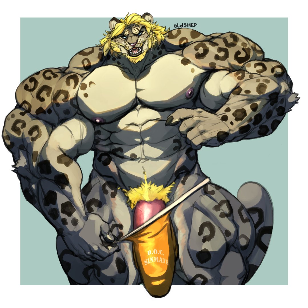 1:1 2020 abs anthro barazoku beard biceps big_muscles big_penis blonde_hair clothed clothing english_text erection erection_under_clothing facial_hair felid fur genitals hair huge_muscles huge_penis humanoid_genitalia humanoid_penis hyper hyper_muscles leopard looking_at_viewer male mammal muscular muscular_anthro muscular_male navel nipples oldshep open_mouth open_smile pantherine pecs penis pubes quads smile solo spots spotted_body standing teeth text text_on_clothing thong tongue underwear vein veiny_muscles yellow_body yellow_fur