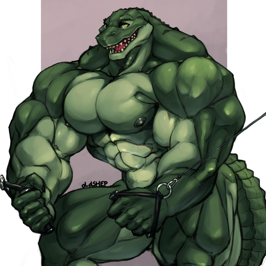 1:1 2019 abs alligator alligatorid anthro barazoku bicep_curl biceps big_muscles cable convenient_censorship crocodilian deltoids exercise green_body huge_muscles hyper hyper_muscles looking_at_viewer male muscular muscular_anthro muscular_male navel nipples nude oldshep open_mouth open_smile pecs quads reptile scalie simple_background smile solo standing workout
