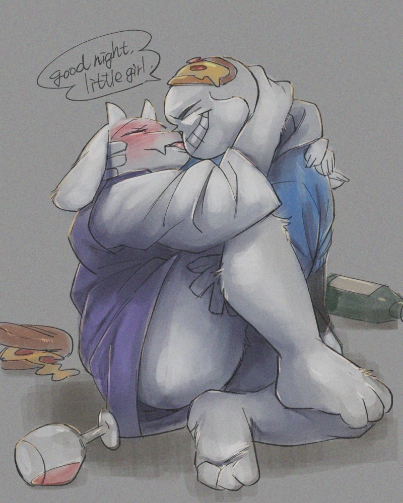 2020 4:5 animatronic anthro blush boss_monster bovid butt caprine dialogue drunk duo face_lick female food goat holding_character licking machine male male/female mammal pizza robot romantic_couple sans_(undertale) substance_intoxication tomato_(artist) tongue tongue_out toriel undertale video_games