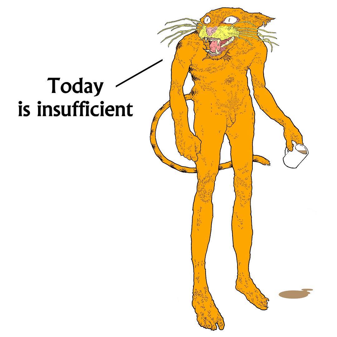 1:1 5_fingers angry anthro balls beverage black_stripes cal_kearns casual_nudity coffee coffee_mug creepy domestic_cat english_text felid feline felis fingers flaccid fur garfield_(series) garfield_the_cat genitals holding_object long_legs long_whiskers male mammal nightmare_fuel nipples nude orange_body orange_fur orange_nipples penis red_body red_fur simple_background small_balls small_penis solo spilled_drink standing stripes text what where_is_your_god_now whiskers white_background