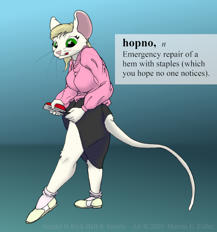 anthro blonde_hair clothed clothing cybercorn_entropic cynthia_boggs definition english_text female fully_clothed fur green_eyes hair mammal mouse murid murine rodent sniglets solo stapler text tongue tongue_out white_body white_fur