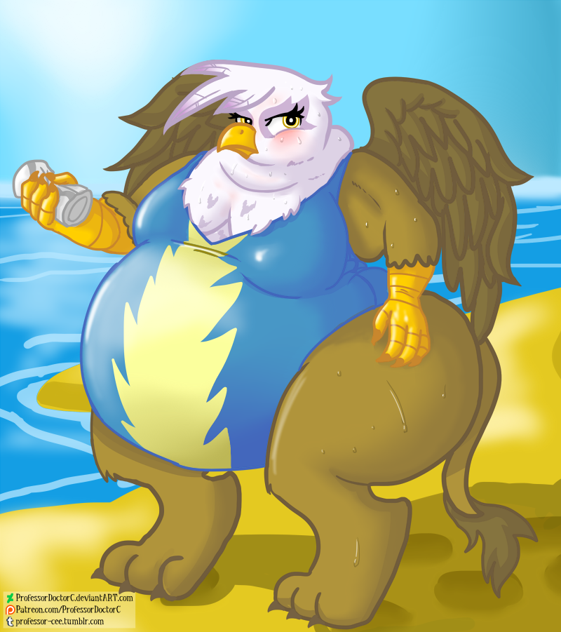 anthro avian beach clothing day female friendship_is_magic gilda_(mlp) gryphon hasbro my_little_pony mythological_avian mythology overweight overweight_anthro overweight_female professordoctorc seaside solo swimwear