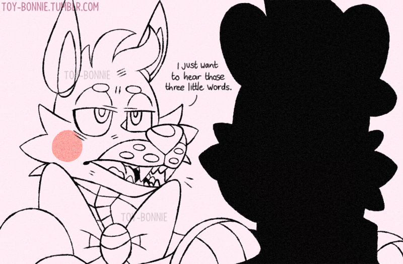 animatronic anthro blush bow canid canine cheek_tuft duo english_text facial_tuft fingers five_nights_at_freddy's fox funtime_foxy_(fnafsl) funtime_freddy_(fnafsl) hair half-closed_eyes machine male mammal monochrome narrowed_eyes open_mouth robot sharp_teeth sister_location teeth text tongue toy-bonnie tuft ursid video_games