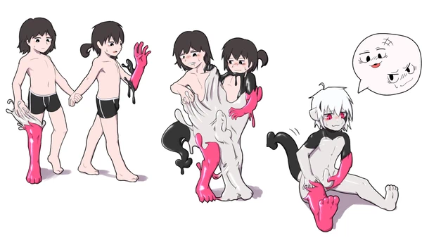 animate_inanimate anthro better_version_at_source blush briefs bulge clothing demon duo erection human living_rubber male male/male mammal masturbation merging nude rubber sa_no sequence sitting standing thick_tail thought_bubble transformation underwear young