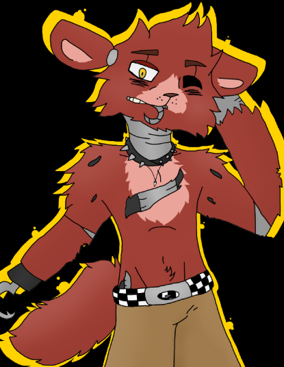 2015 anthro belt bite biting_own_tongue bottomwear canid canine cheek_tuft clothing collar facial_tuft five_nights_at_freddy's fluffy fluffy_tail fox foxy_(fnaf) fur hand_behind_head head_tuft hook hook_hand jewelry looking_at_viewer looking_down male mammal necklace one_eye_closed pants red_body red_fur scurryy self_bite solo spiked_collar spikes tongue tongue_bite tuft video_games wink winking_at_viewer yellow_eyes