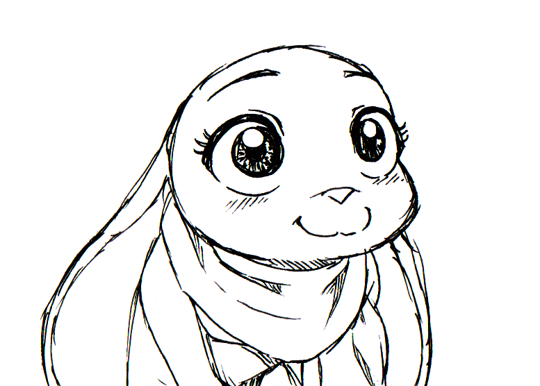 :3 black_and_white blush disney female judy_hopps lagomorph line_art mammal monochrome peanut.k rabbit reaction_image scarf simple_background solo white_background zootopia