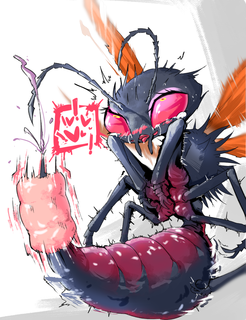 &lt;3 &lt;3_eyes ambiguous_gender antennae_(anatomy) arthropod arthropod_abdomen bethesda_softworks blush bodily_fluids cazador chobonolly eye_roll fallout hi_res hymenopteran insect insect_wings multi_limb open_mouth penetrable_sex_toy semi-anthro sex_toy simple_background spider_wasp stinger tarantula_hawk_wasp tears venom video_games wasp white_background wings
