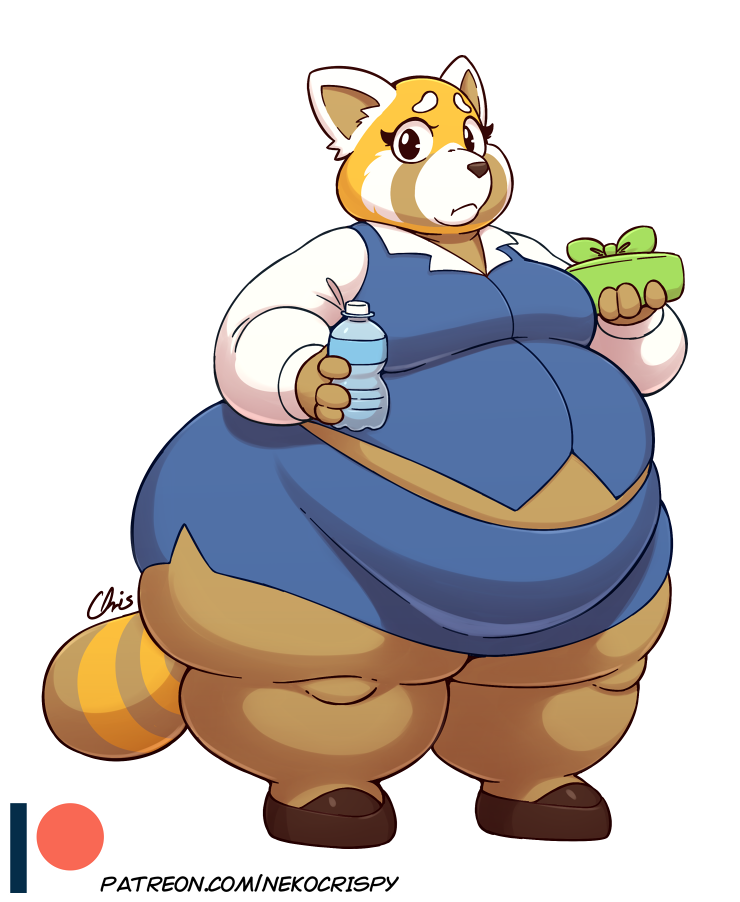 2020 aggressive_retsuko ailurid alpha_channel anthro belly big_belly bottle clothed clothing digital_media_(artwork) female footwear holding_object looking_at_viewer mammal nekocrispy obese obese_anthro obese_female overweight overweight_anthro overweight_female patreon red_panda retsuko sanrio shoes simple_background solo text thick_thighs transparent_background url