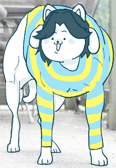 ambiguous_gender black_hair clothing feral hair hypertrophy invalid_color mammal muscular muscular_feral pattern_clothing pattern_shirt pattern_topwear shirt smile striped_clothing striped_shirt striped_topwear stripes tem temmie_(undertale) topwear undertale video_games white_body