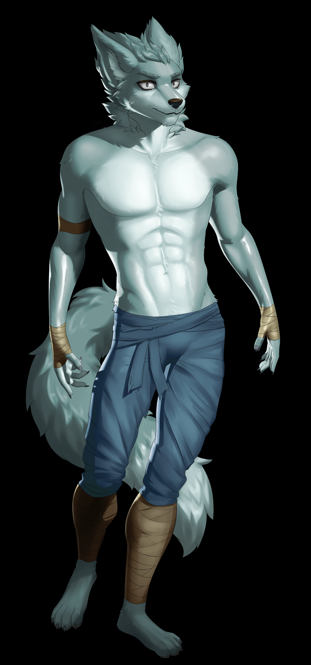 anthro canid canine fox fur grey_body grey_fur hi_res male mammal muscular muscular_anthro muscular_male pipyaka solo tobias white_body white_fur