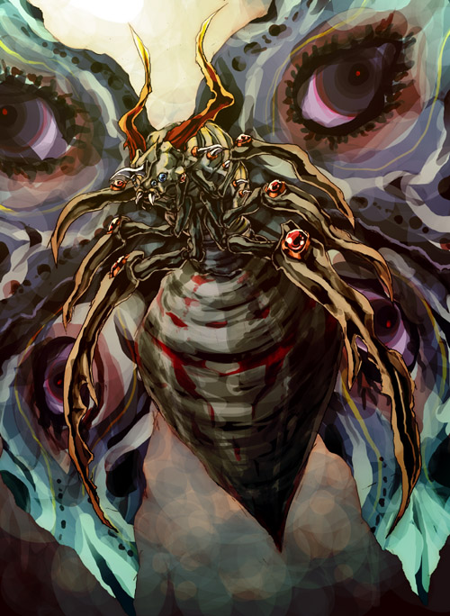 antennae bug carapace commentary duel_monster emudoru extra_eyes fangs floating giant_insect insect monster no_humans perfectly_ultimate_great_moth wings yuu-gi-ou