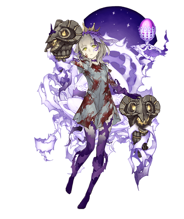 1girl barefoot blonde_hair blood blood_on_face bloody_clothes briar_rose_(sinoalice) corruption crown empty_eyes expressionless full_body full_body_tattoo hospital_gown ji_no looking_at_viewer multicolored multicolored_skin official_art pale_skin purple_skin sinoalice solo tattoo thorn thorns torn_clothes transparent_background yellow_eyes