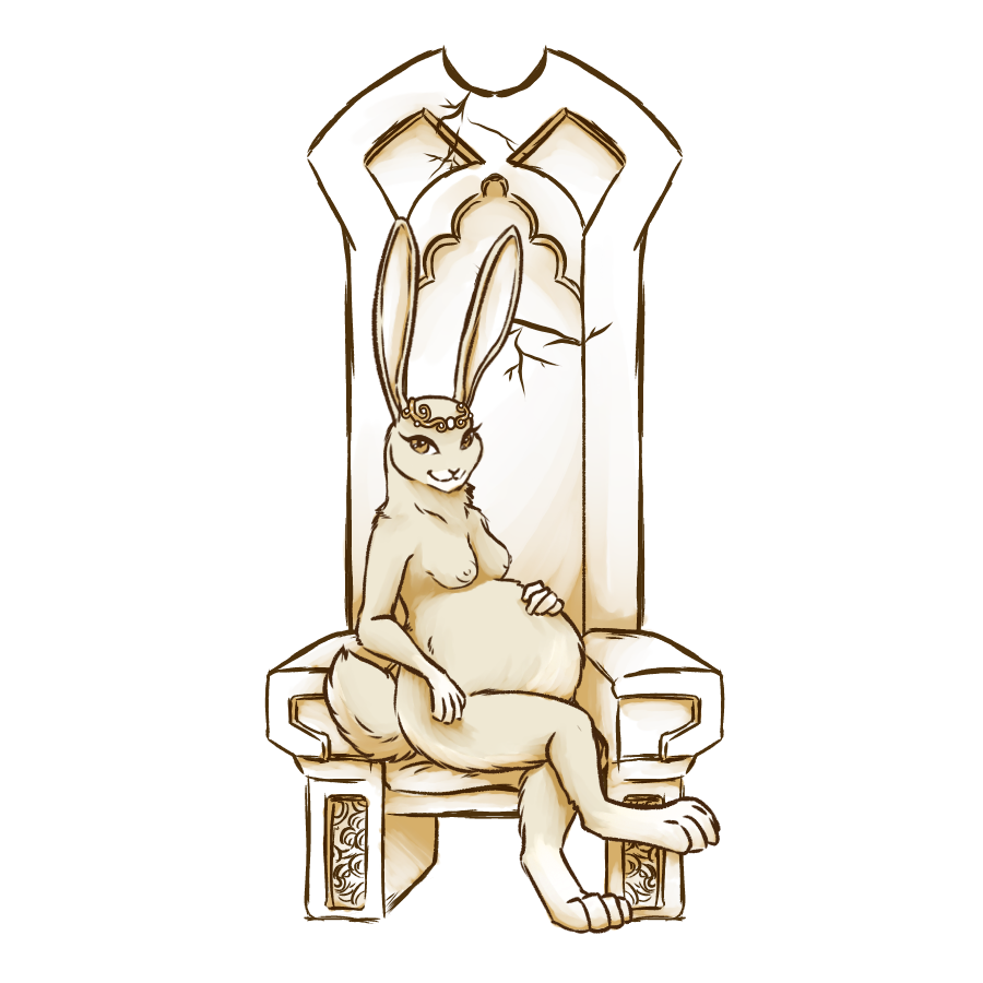 1:1 2019 amber_(armello) anthro armello belly big_belly breasts chair clothing crown digital_media_(artwork) female fur furniture hand_on_stomach headgear headgear_only headwear headwear_only lagomorph leporid looking_at_viewer mammal monochrome mostly_nude narrowed_eyes nipples nude pregnant rabbit royalty ruff sitting sogravid solo throne video_games white_body white_fur yellow_and_white