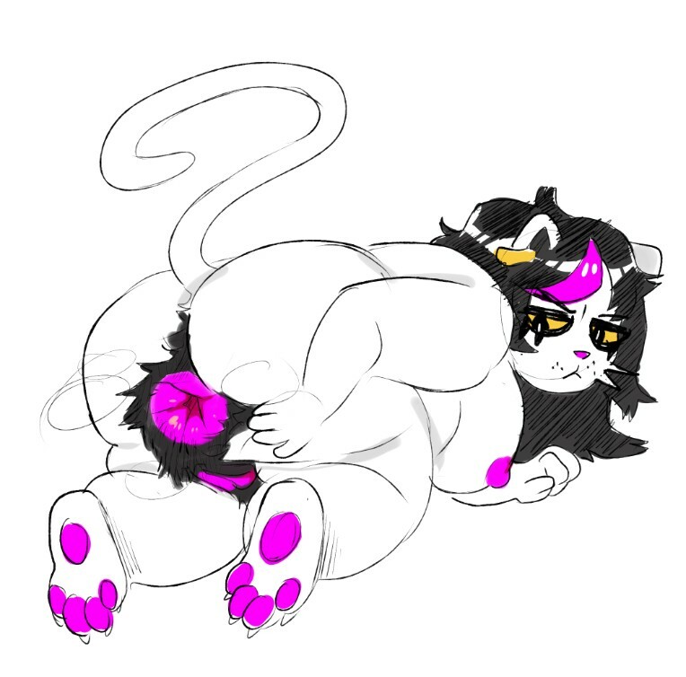 all_fours anthro anus areola belly big_anus big_breasts big_butt black_hair black_pubes breasts butt catti_(deltarune) chubby_female claws deltarune domestic_cat ear_piercing ear_ring felid feline felis female frown fur genitals hair hairy highlights_(coloring) huge_anus hyper hyper_anus looking_at_self looking_back mammal musk nipples nude overweight overweight_anthro overweight_female pawpads piercing pubes purple_highlights pussy rear_view simple_background slightly_chubby sneel solo spread_butt spreading thick_thighs three-quarter_view video_games whiskers white_body white_fur yellow_sclera