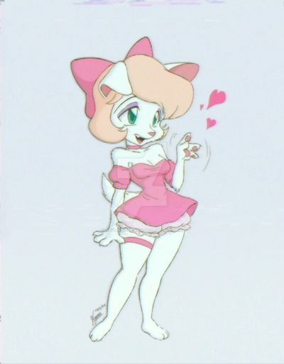 &lt;3 3_toes anime anthro berger_blanc_suisse blonde_hair bow_tie breasts canid canine canis cleavage clothed clothing cute_fangs domestic_dog felecity_love female gesture hair herding_dog kayraitzayana mammal open_mouth pastoral_dog pink_nose solo tagme toes watermark waving