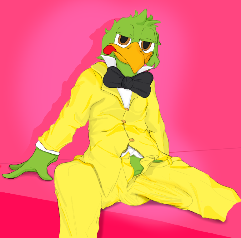 2020 anthro avian beak bird bulge clothed clothing disney erection erection_under_clothing feathers genitals green_body green_feathers jos&eacute;_carioca male parrot posnno simple_background solo the_three_caballeros tongue tongue_out