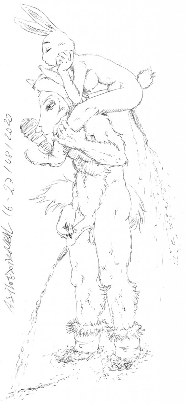 2020 anthro asthexiancal balls beastars black_and_white bodily_fluids boots boots_only breasts canid canine canis carrying clothing countershade_face countershade_torso countershading domestic_rabbit duo dwarf_rabbit eyes_closed female footwear footwear_only fur genital_fluids genitals haru_(beastars) hi_res hiking lagomorph larger_male legoshi_(beastars) leporid looking_down male male/female mammal monochrome mostly_nude nipples nude oryctolagus outside peeing penis piggyback predator/prey rabbit size_difference smaller_female snow traditional_media_(artwork) urine watersports wolf