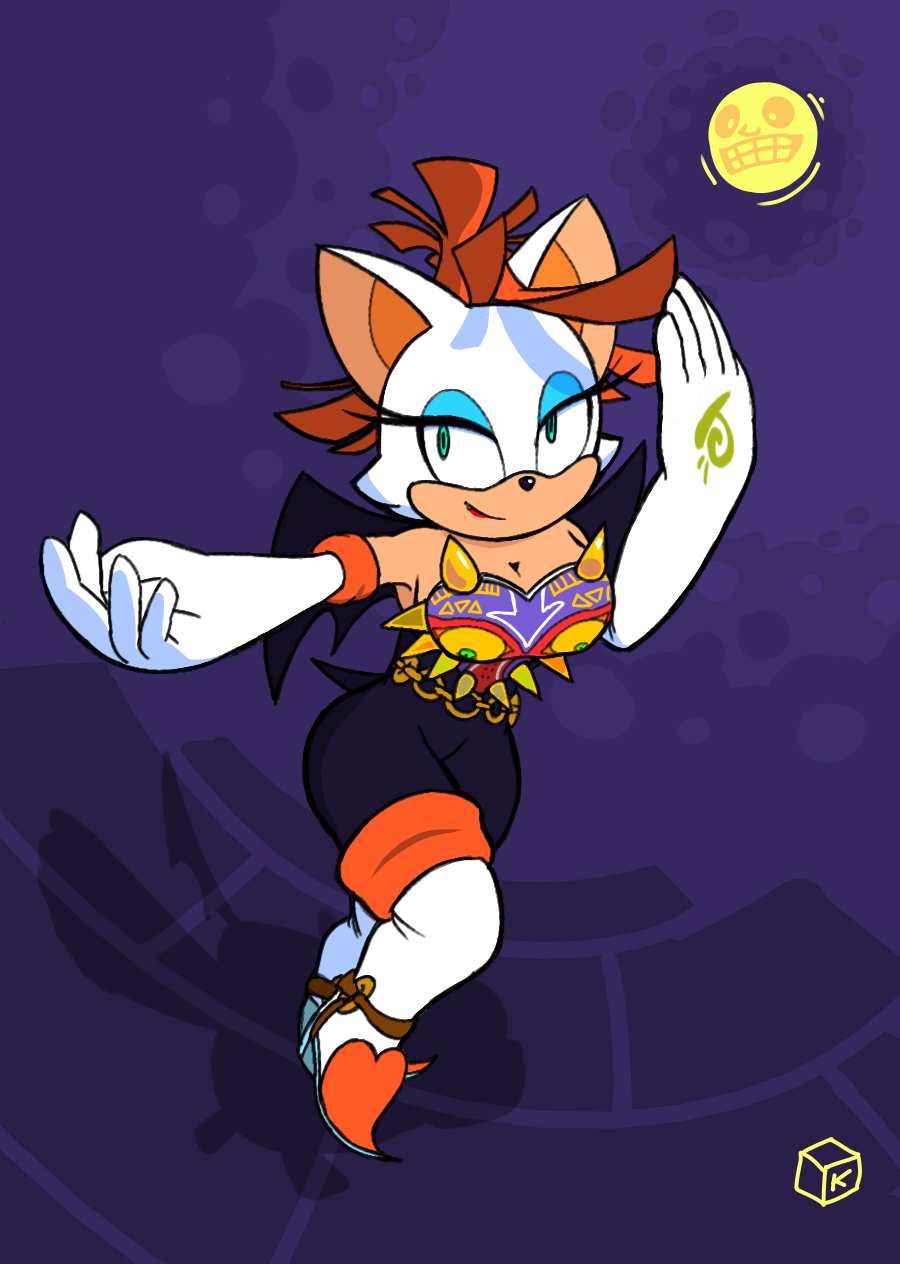 2020 anthro boots chain chiropteran clothing costume female footwear fur gloves handwear hat headgear headwear hi_res kureto majora majora's_mask mammal membrane_(anatomy) membranous_wings moon night nintendo rouge_the_bat sega shadow simple_background solo sonic_the_hedgehog_(series) spikes straw_hat the_legend_of_zelda video_games white_body white_fur wings