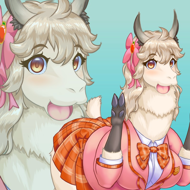 1:1 accessory blush bottomwear bow_tie camelid clothing female fur hair hair_accessory hair_bow hair_ribbon hooved_hands llama mammal princess_connect!_re:dive ribbons rima_(princess_connect!) skirt white_body white_fur white_hair yellow_eyes 仮設ハンガー