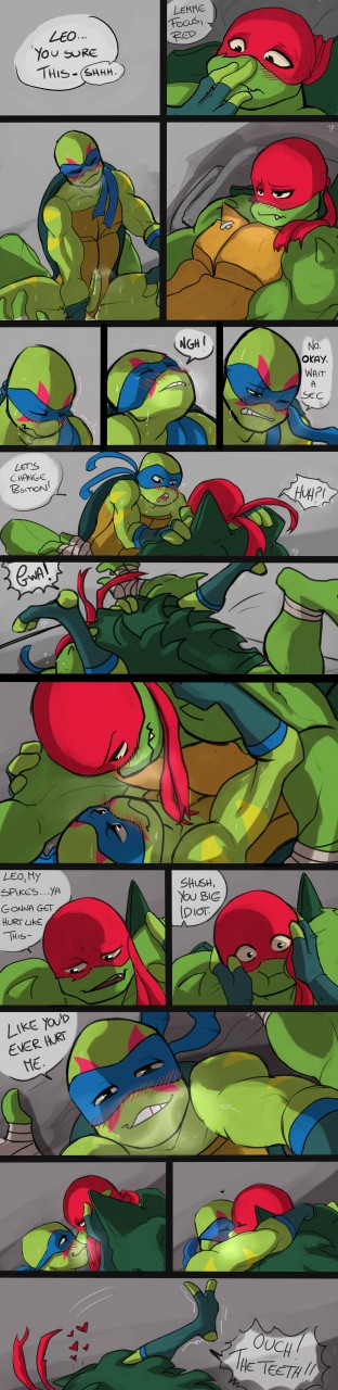 bandanna brother brothers comic dialogue duo genitals hi_res incest_(lore) kerchief leonardo_(tmnt) long_image male male/male penis raphael_(tmnt) reptile romantic_couple scalie sibling tall_image teenage_mutant_ninja_turtles traitmill turtle